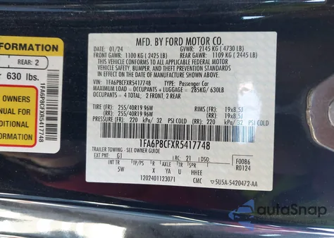 2024 Ford Mustang Gt Premium Fastback z USA, uszkodzony, nr VIN 1FA6P8CFXR5417748